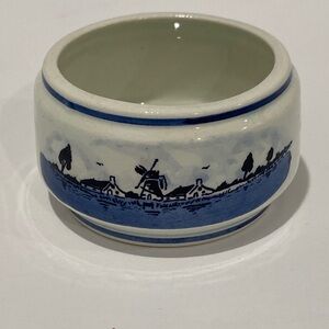 Vintage Delft Blue Ceramic Bowl Hand Painted With Scenic Dutch Holland Landscape